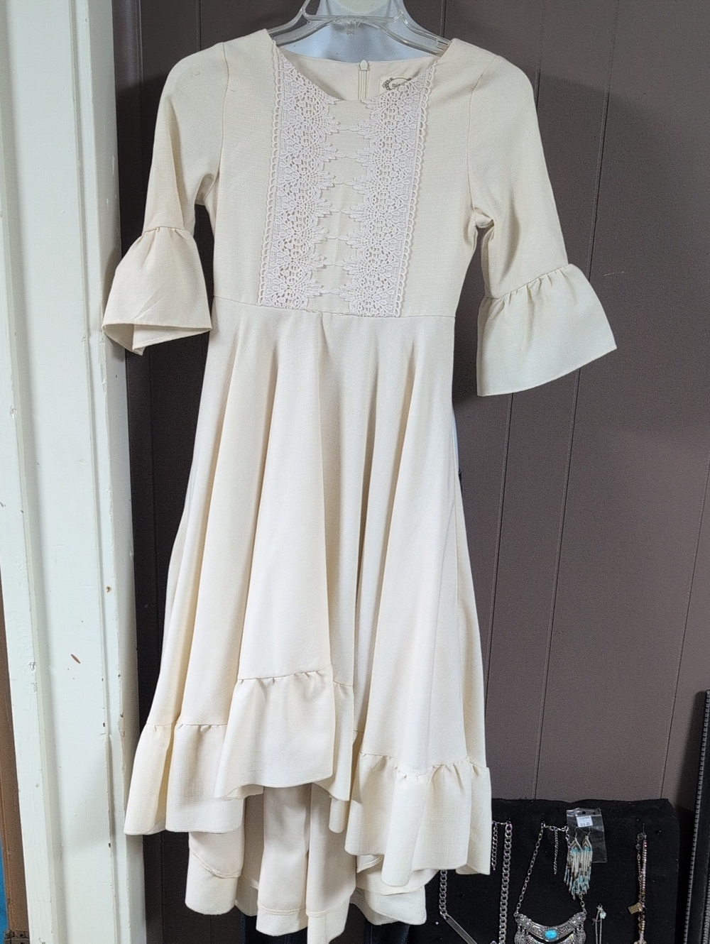 Cream Lace-Front High-Low Formal Dress for Girls